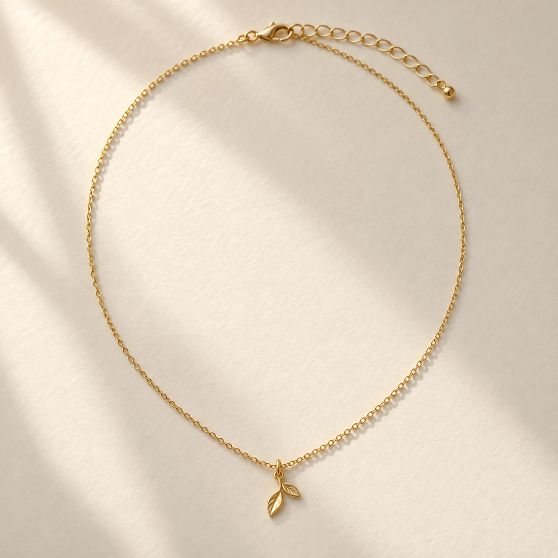 Futaba Leaf Necklace, Gold, full necklace